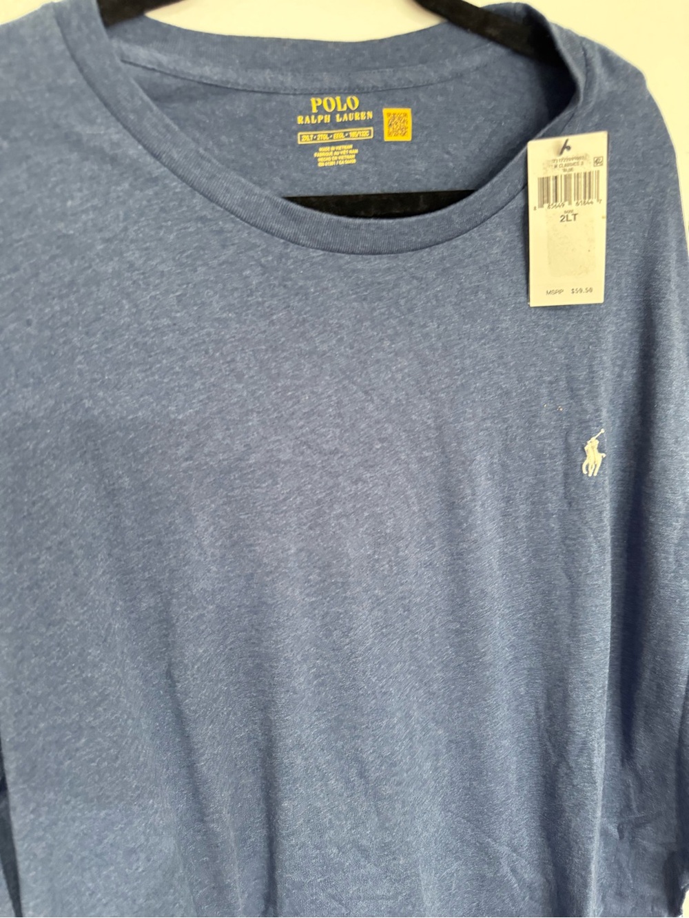 Polo by Ralph Lauren Men’s Heather Blue Crew Neck Tee with White Pony
